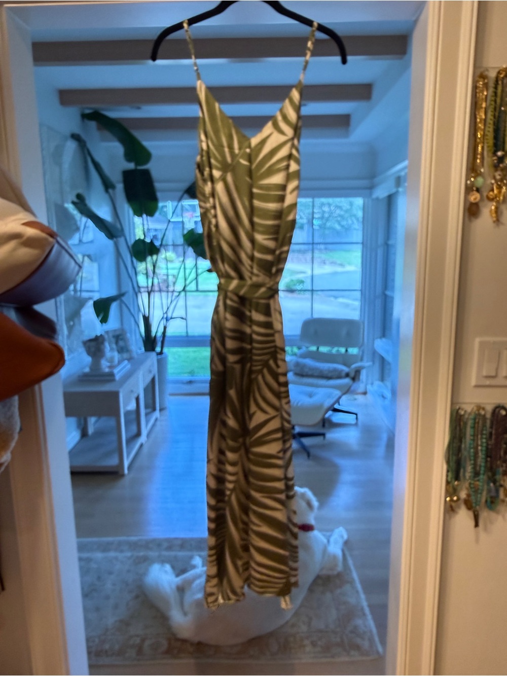 Dress Forum Olive and White Tropical-Print Maxi Jumpsuit